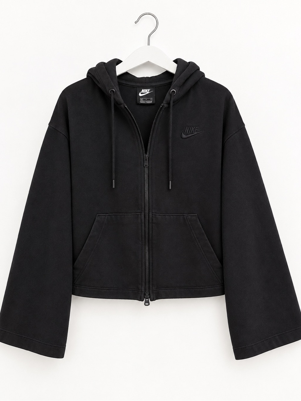 Nike Women’s Black Cropped Wide Sleeve Full Zip Hoodie Size Small